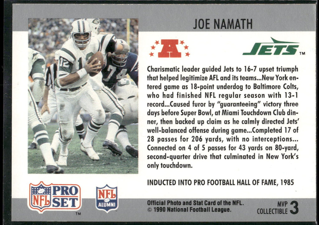 1990 Pro Set #3 Joe Namath Super Bowl MVP Collectibles