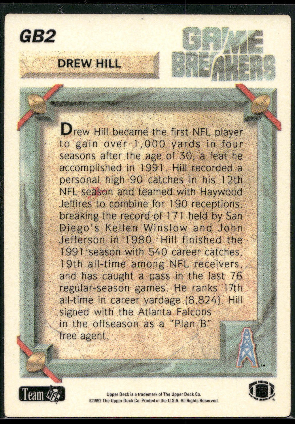 1992 Upper Deck #GB2 Drew Hill Game Breakers