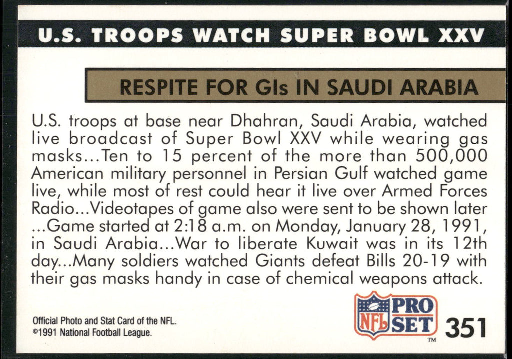 1991 Pro Set #351 U.S. Troops Watch Super Bowl XXV NEWS