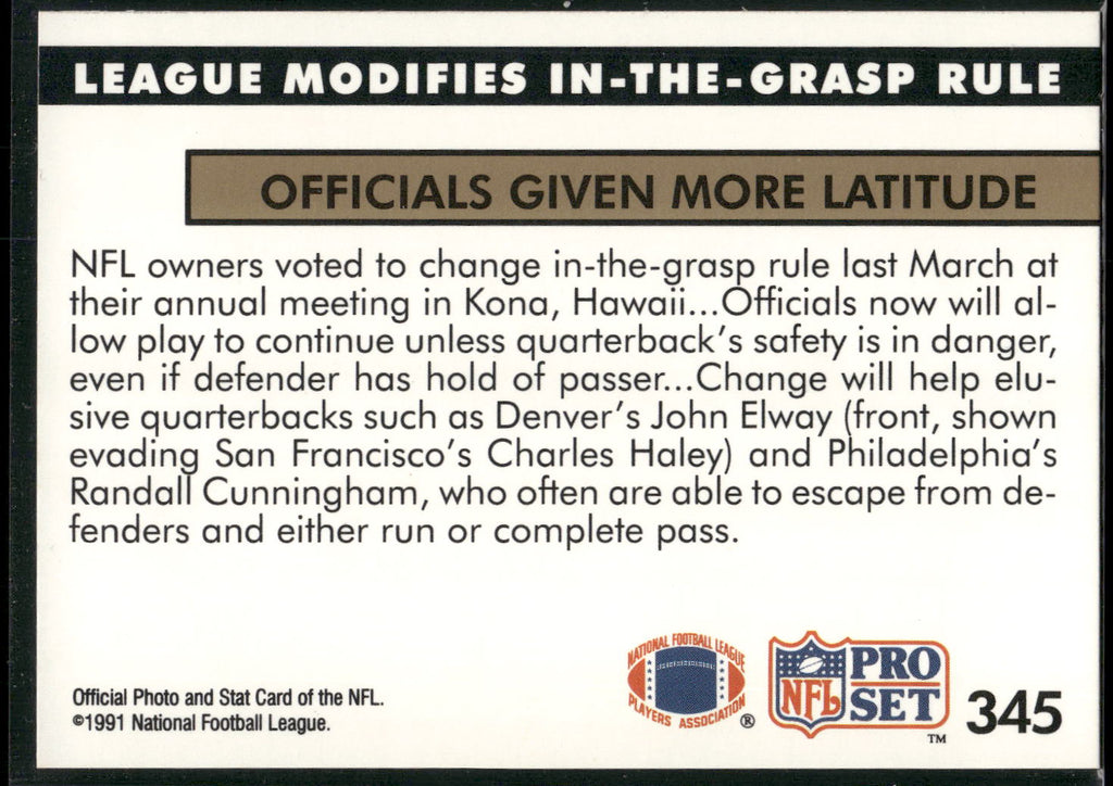 1991 Pro Set #345 League Modifies In-the-Grasp Rule