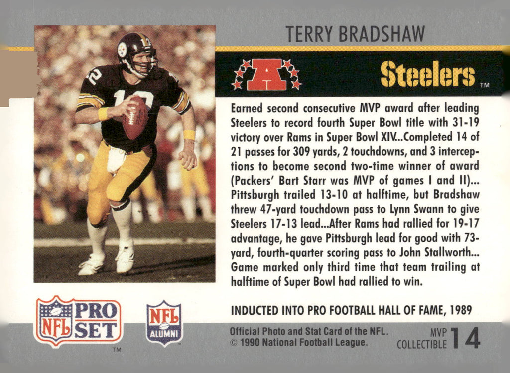1990 Pro Set #14 Terry Bradshaw Super Bowl MVP Collectibles