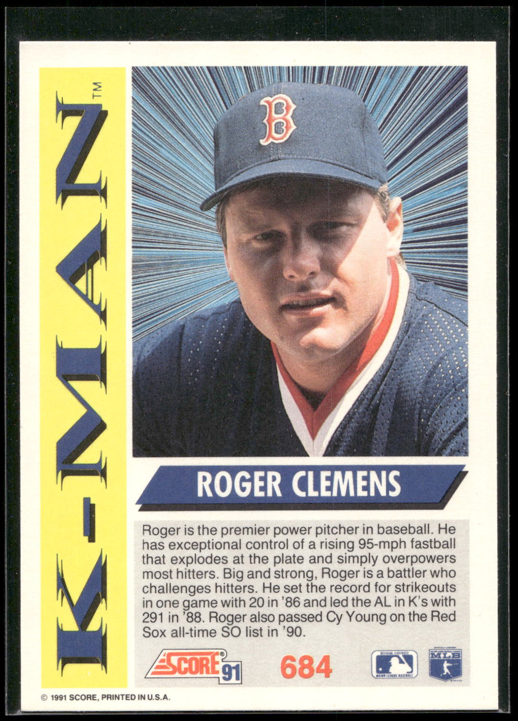 1991 Score #684 Roger Clemens