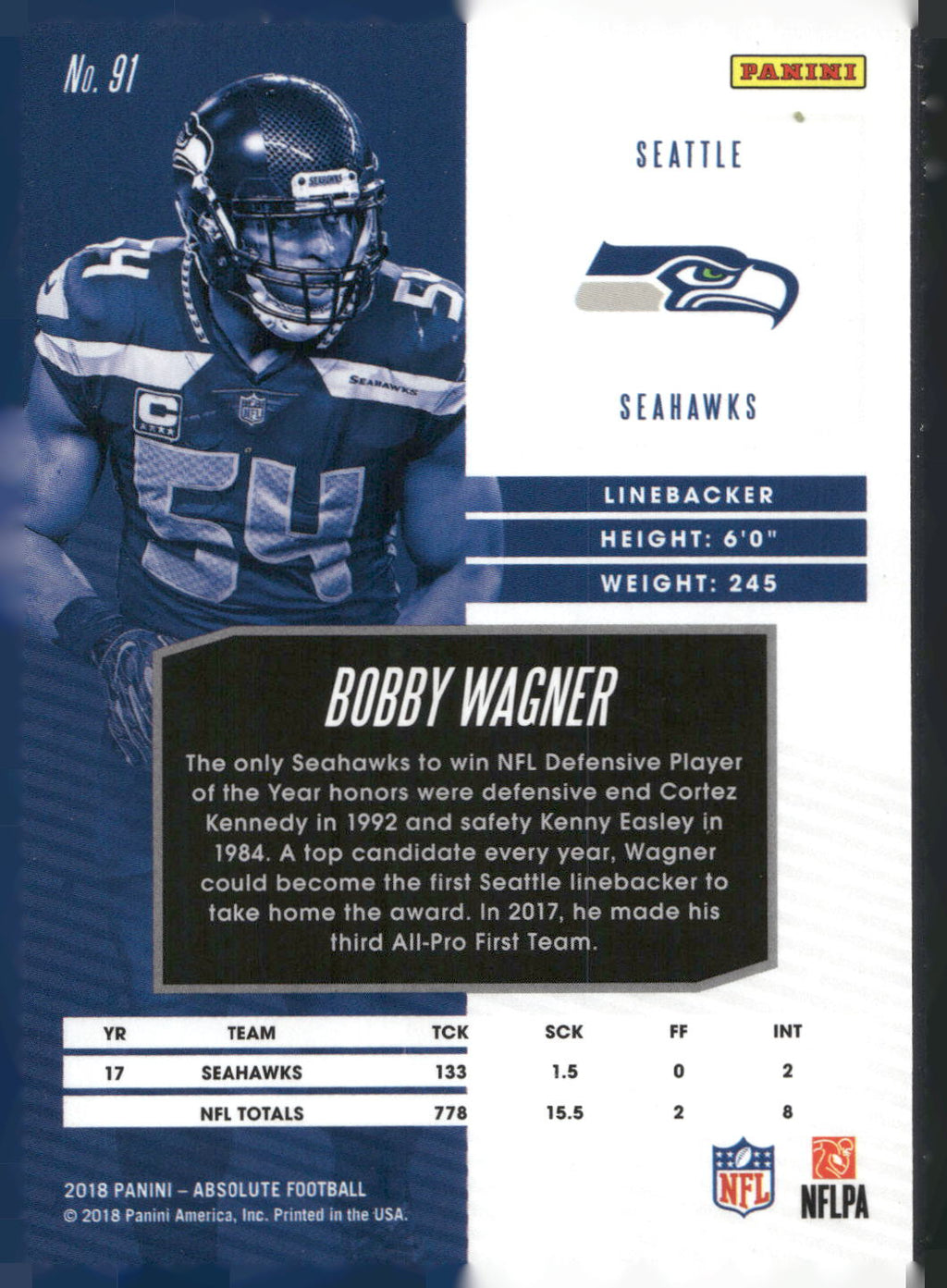 2018 Panini Absolute #91 Bobby Wagner