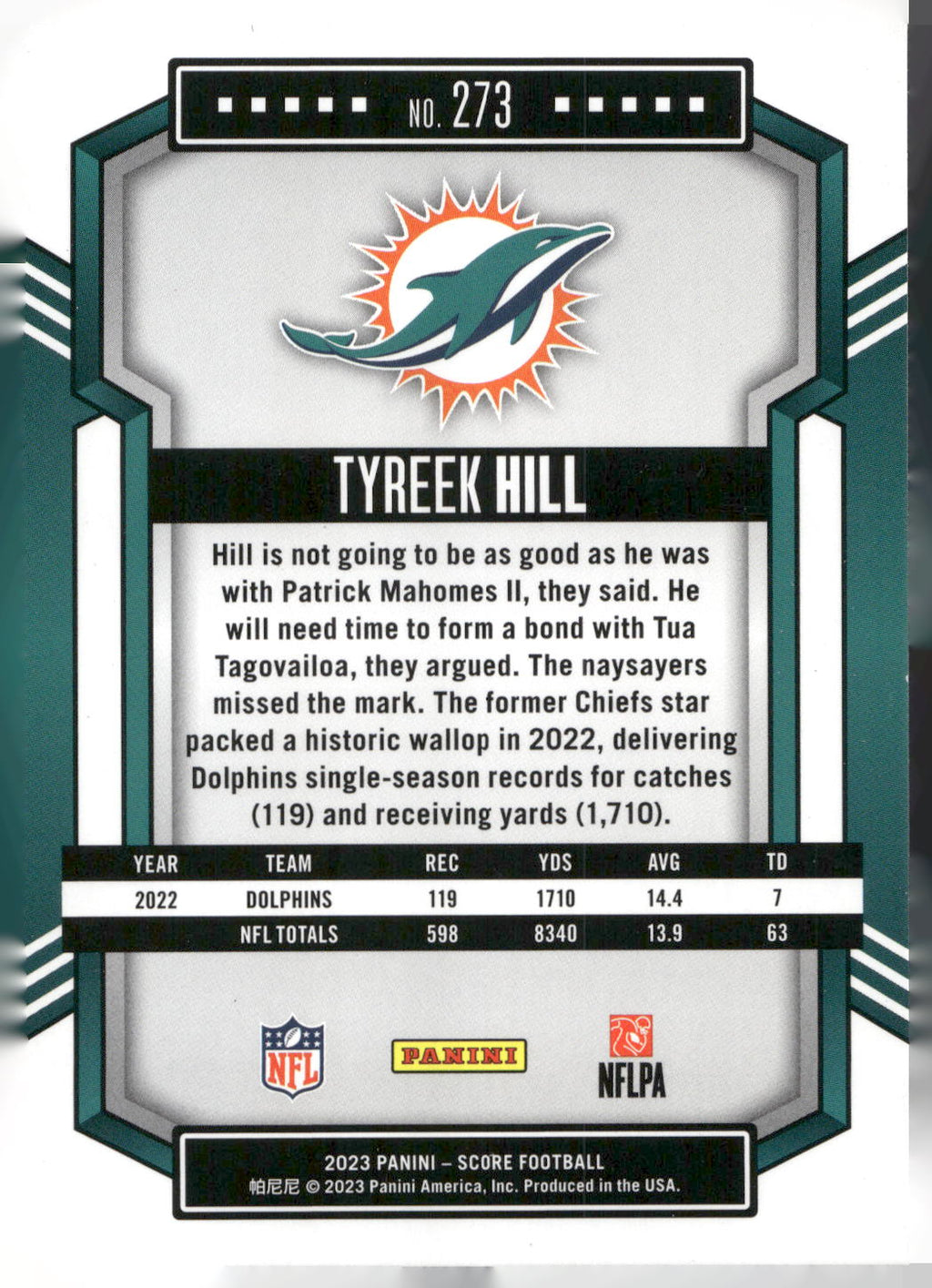 2023 Score #273 Tyreek Hill