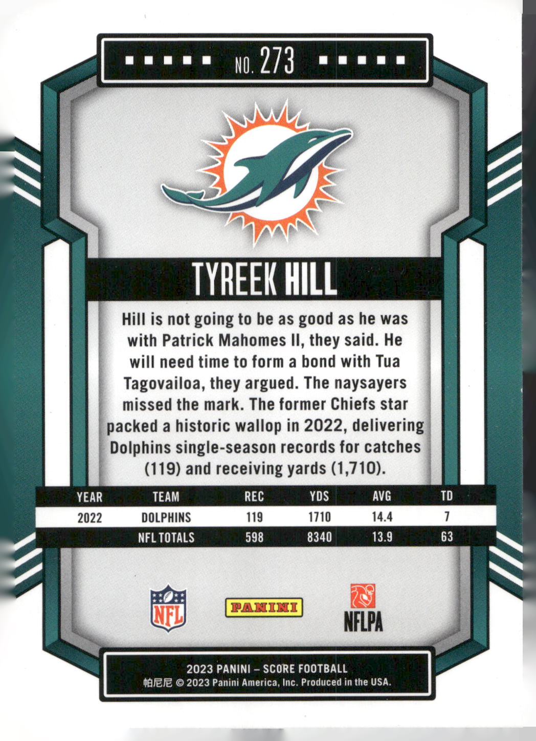 2023 Score #273 Tyreek Hill
