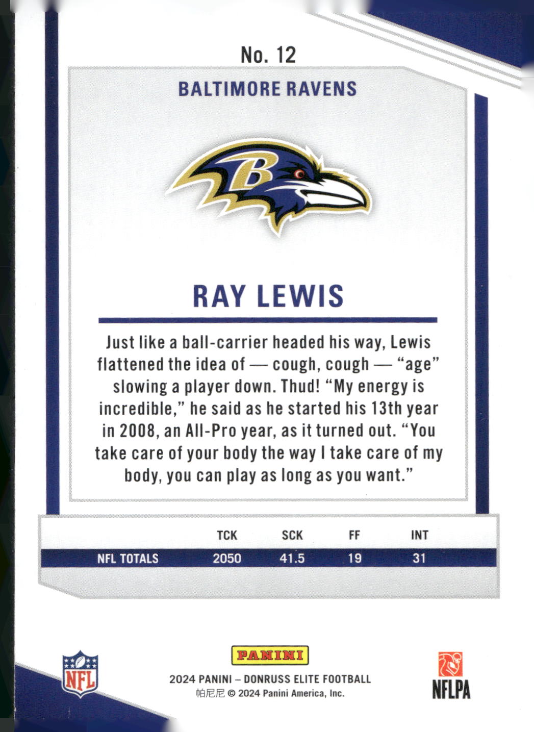 2024 Donruss Elite #12 Ray Lewis