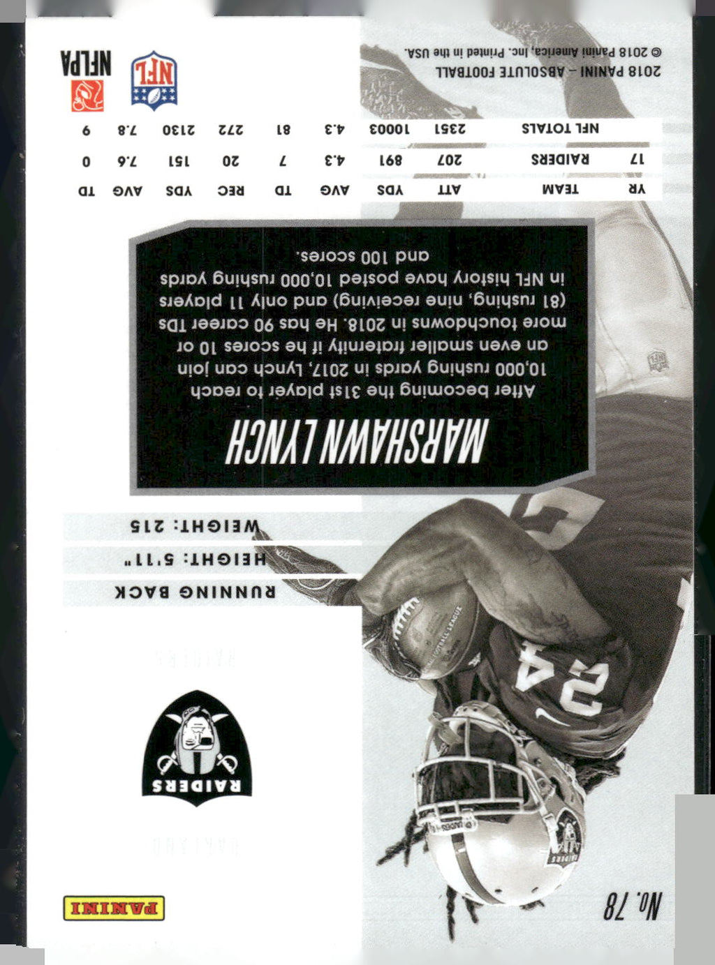 2018 Panini Absolute #78 Marshawn Lynch