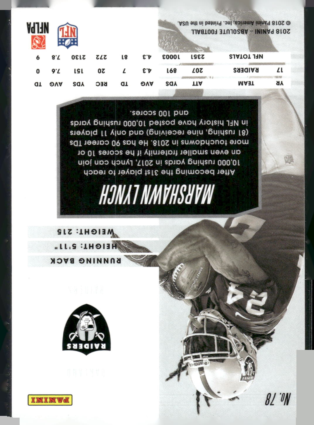 2018 Panini Absolute #78 Marshawn Lynch