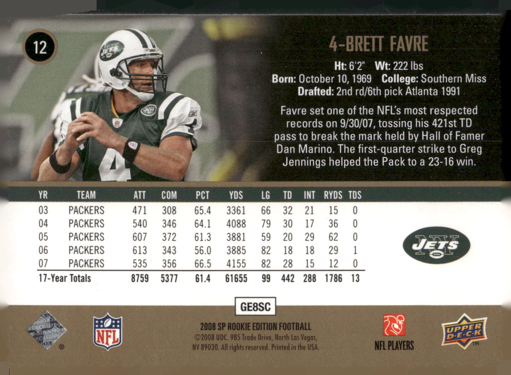 2008 SP Rookie Edition #12 Brett Favre