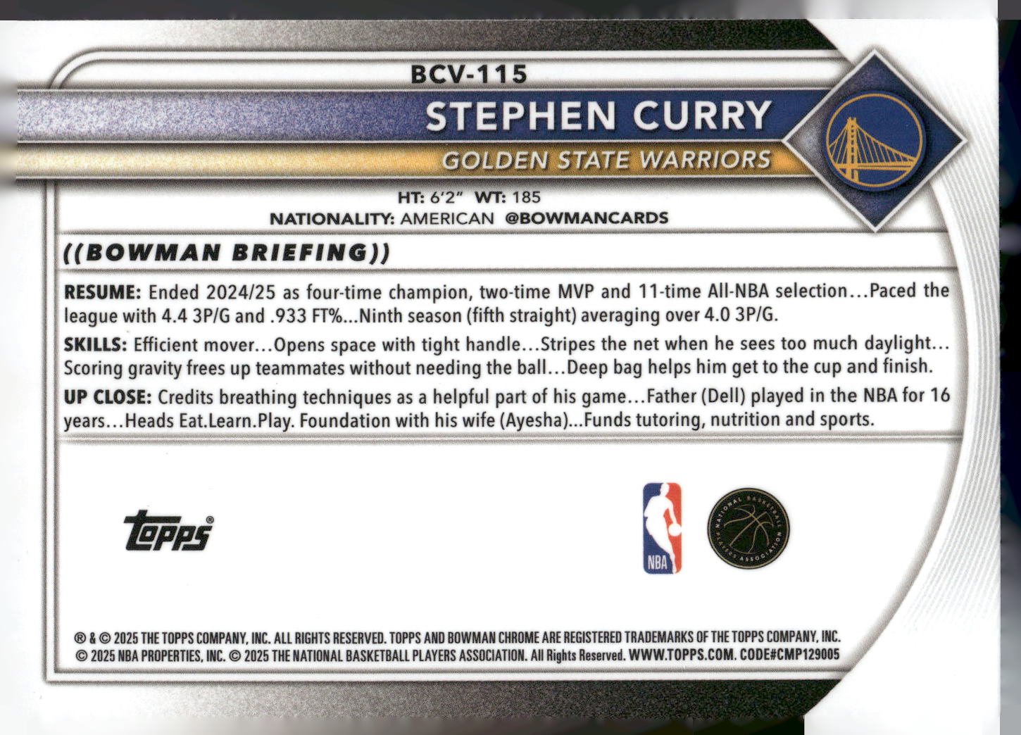 2025-26 Bowman #BCV-115 Stephen Curry Chrome