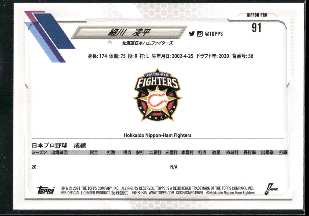2021 Topps NPB #91 Ryohei Hosokawa