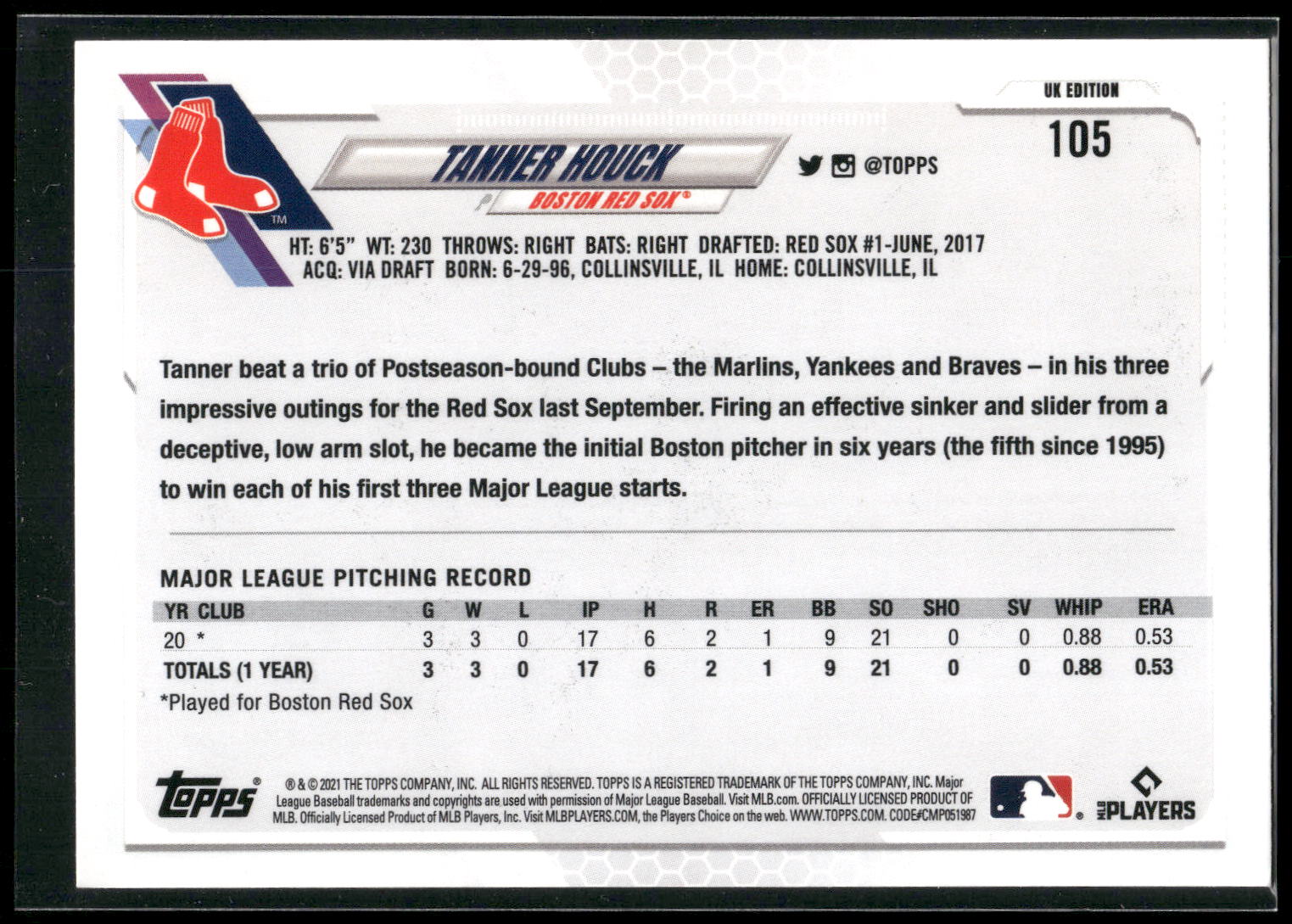 2021 Topps UK Edition #105 Tanner Houck