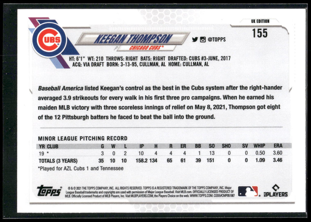 2021 Topps UK Edition #155 Keegan Thompson
