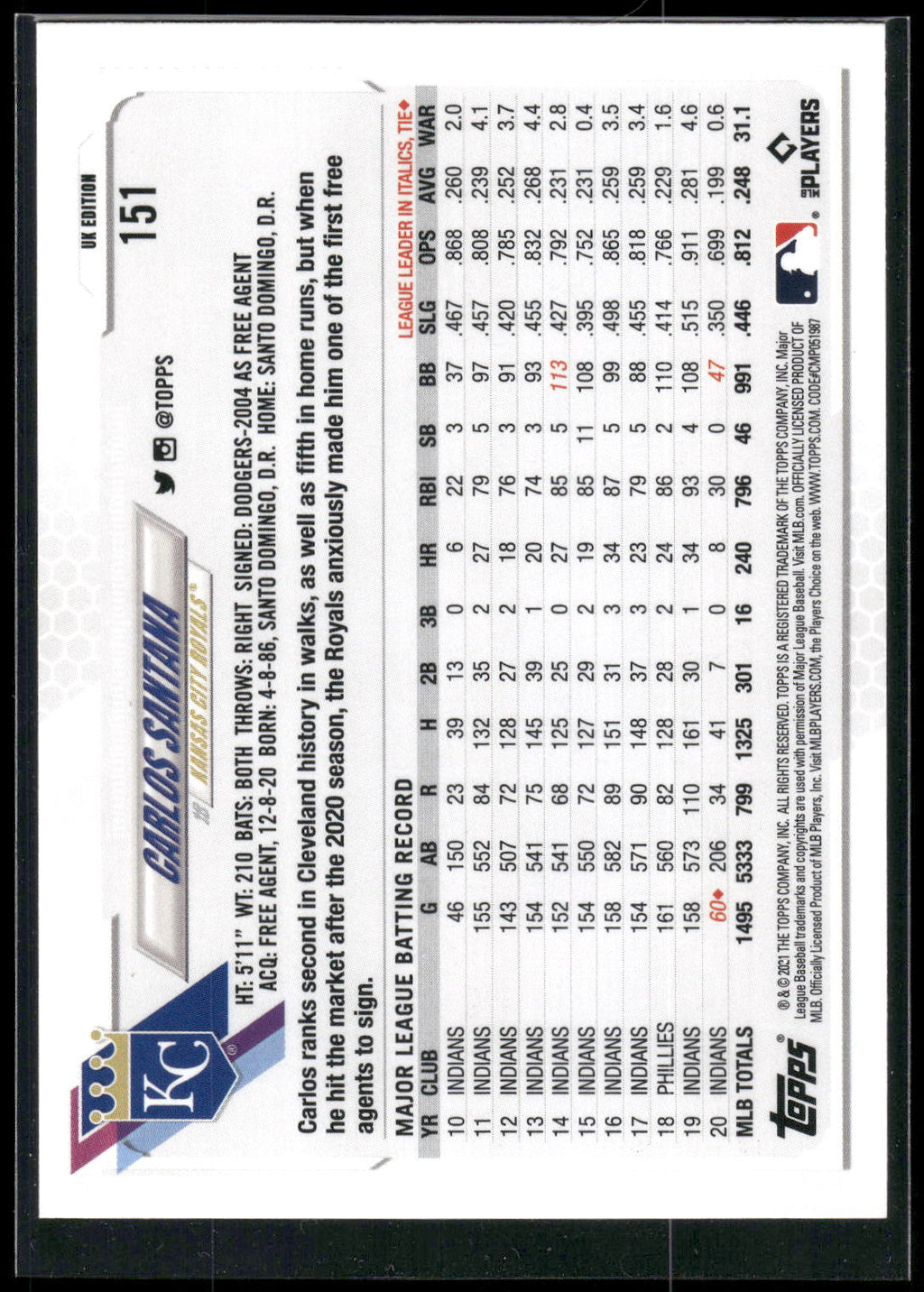 2021 Topps UK Edition #151 Carlos Santana