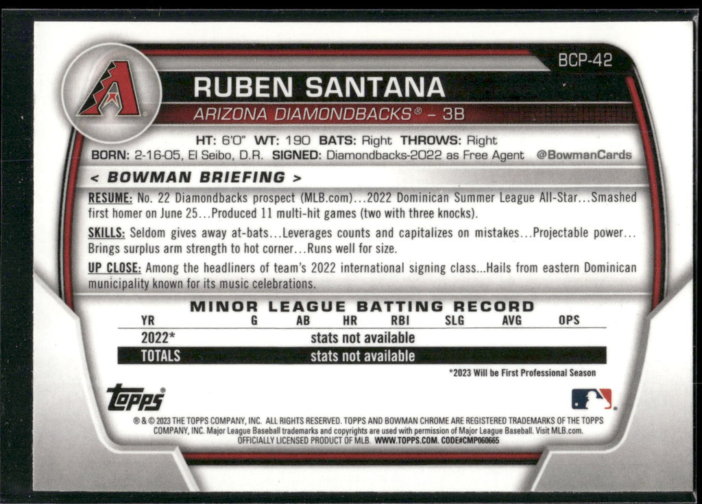 2023 Bowman #BCP-42 Ruben Santana Chrome Prospects