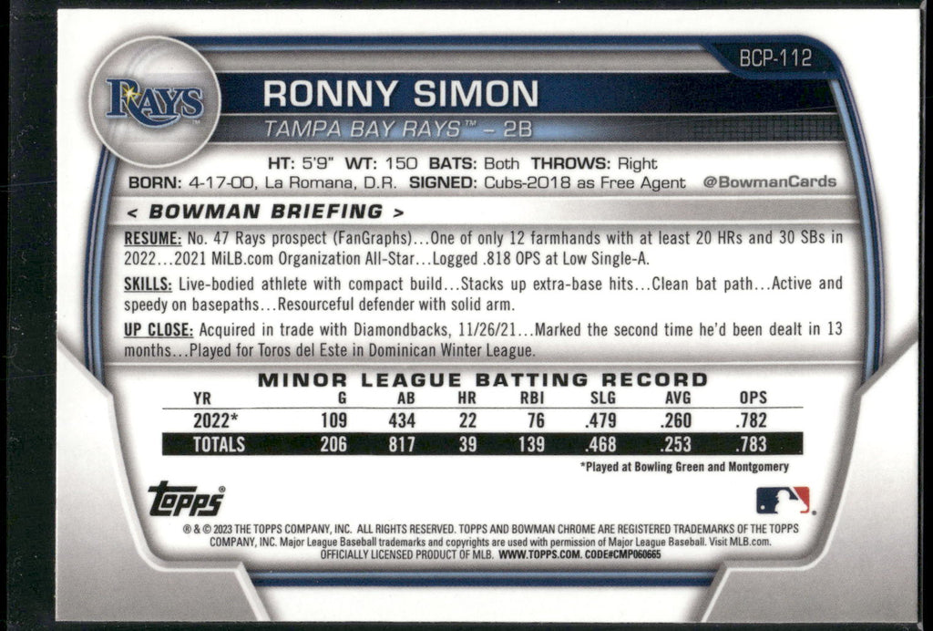 2023 Bowman #BCP-112 Ronny Simon Chrome Prospects