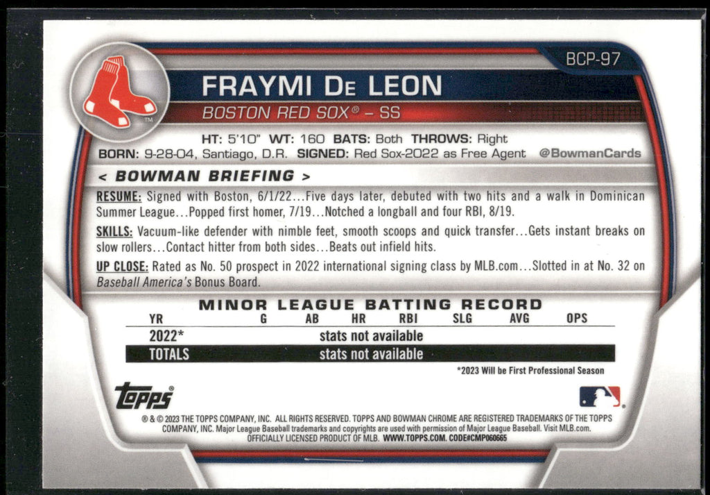 2023 Bowman #BCP-97 Fraymi De Leon Chrome Prospects