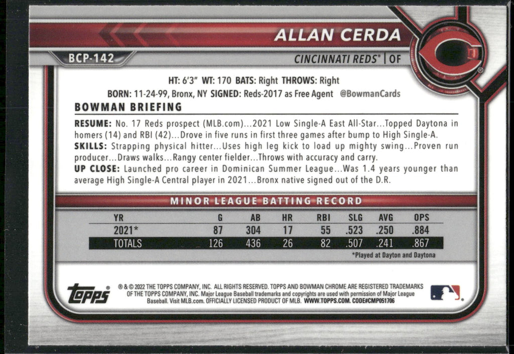 2022 Bowman #BCP-142 Allan Cerda Chrome Prospects