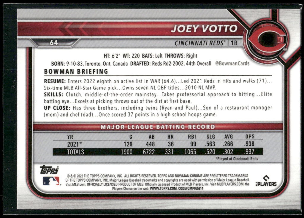 2022 Bowman Chrome #64 Joey Votto