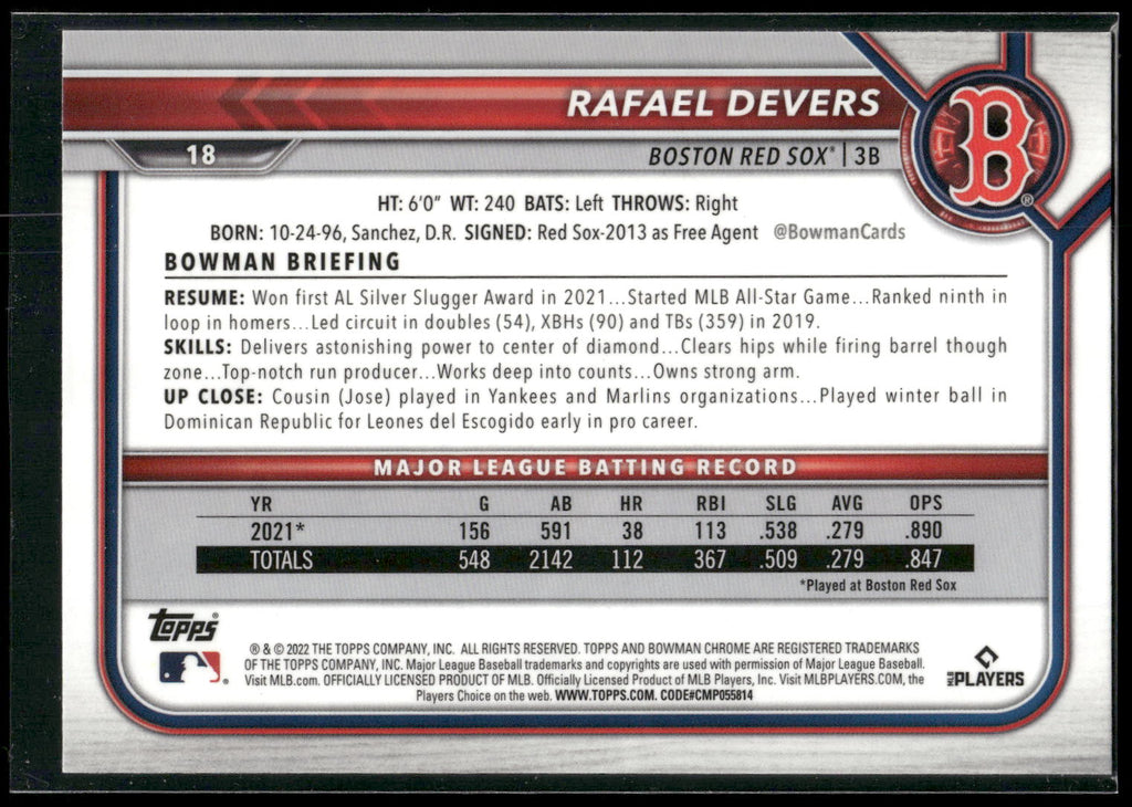 2022 Bowman Chrome #18 Rafael Devers