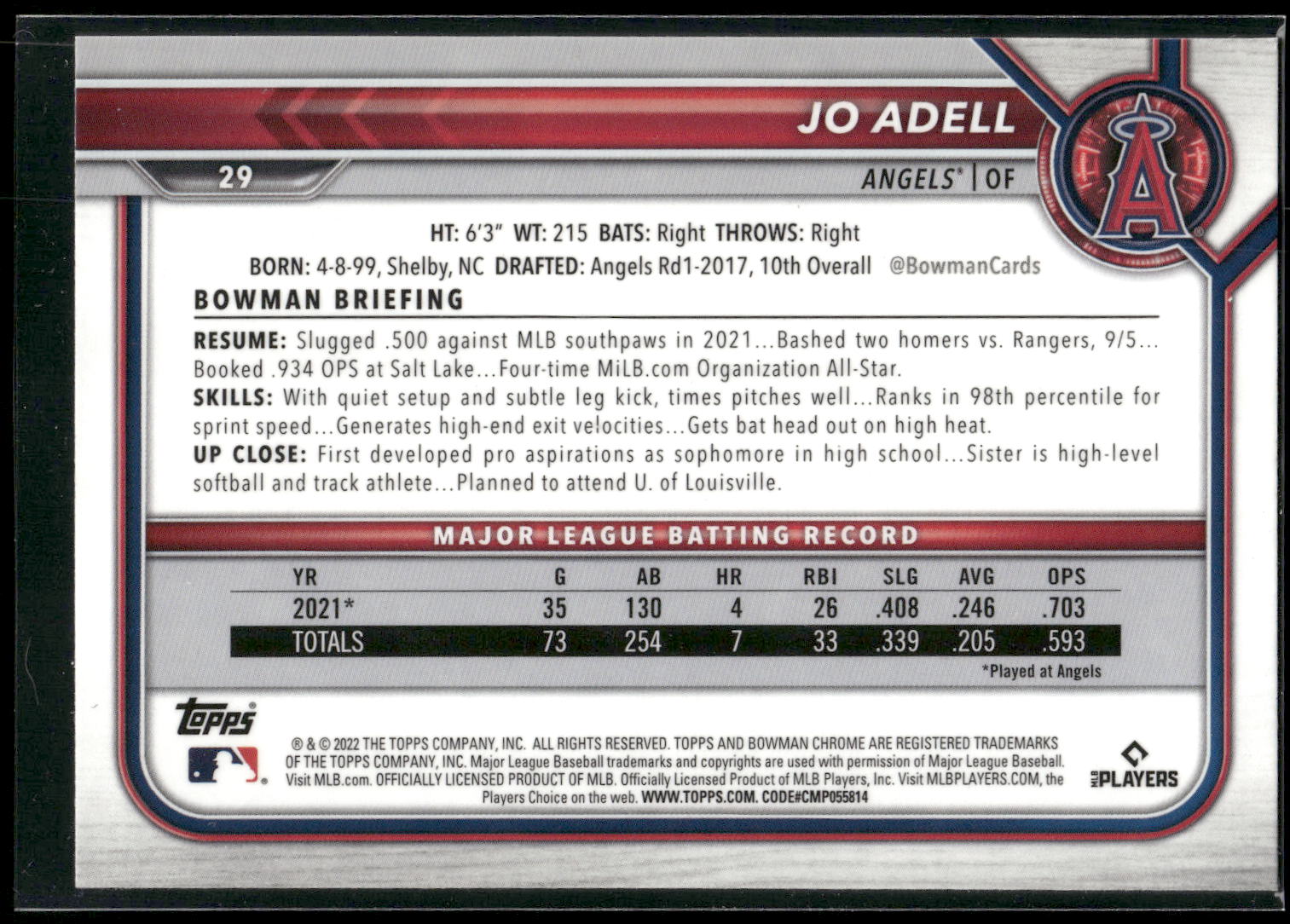 2022 Bowman Chrome #29 Jo Adell
