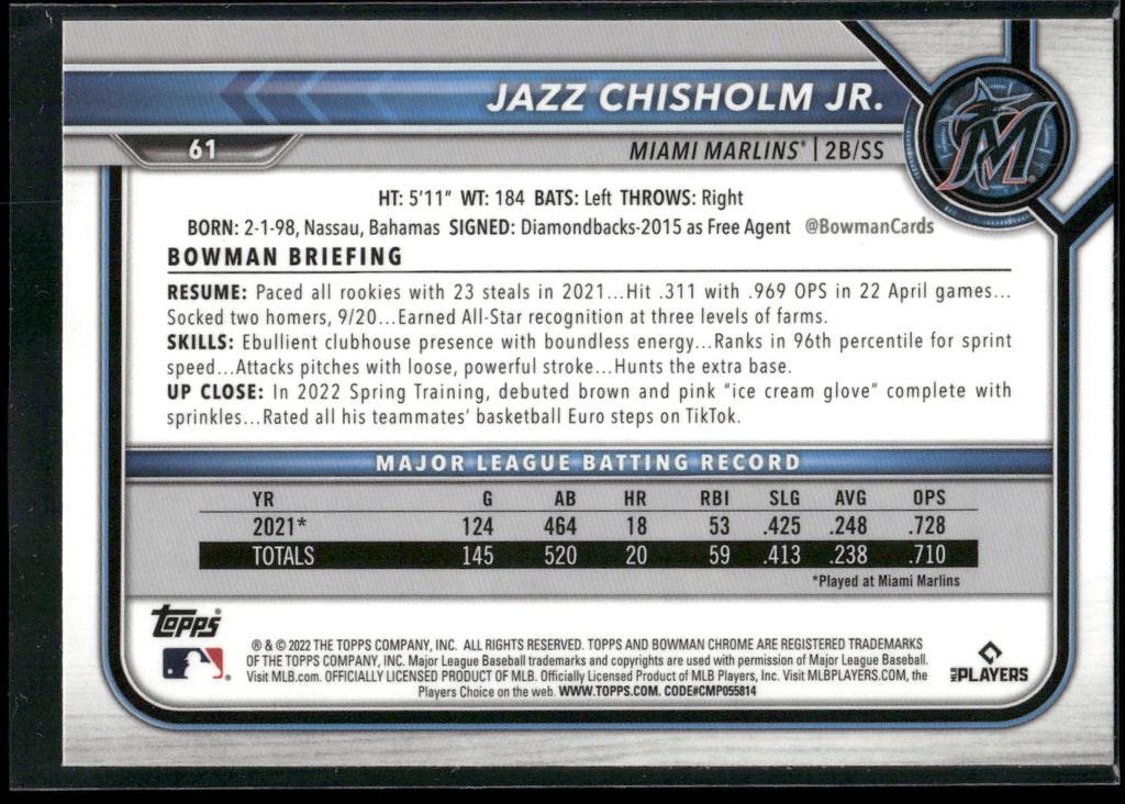 2022 Bowman Chrome #61 Jazz Chisholm Jr.