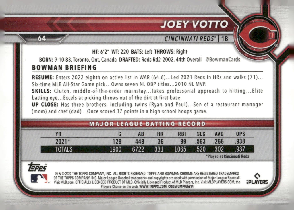 2022 Bowman Chrome #64 Joey Votto