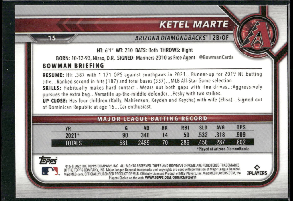 2022 Bowman Chrome #15 Ketel Marte