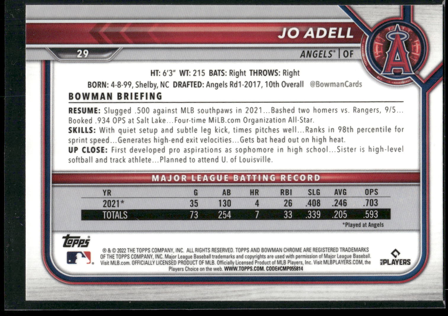 2022 Bowman Chrome #29 Jo Adell