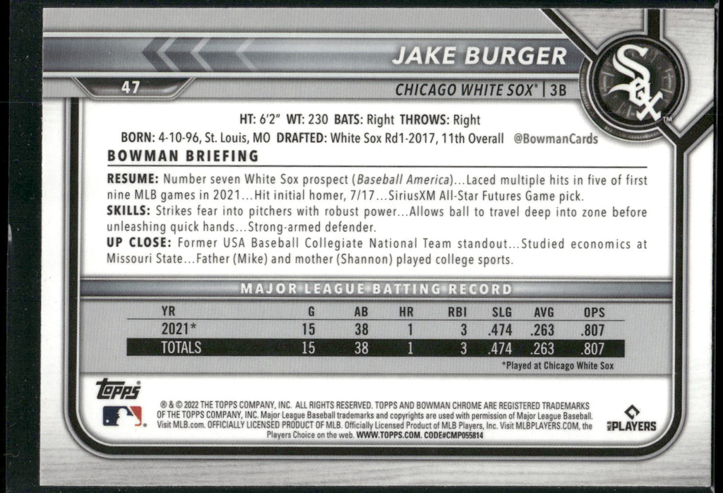 2022 Bowman Chrome #47 Jake Burger