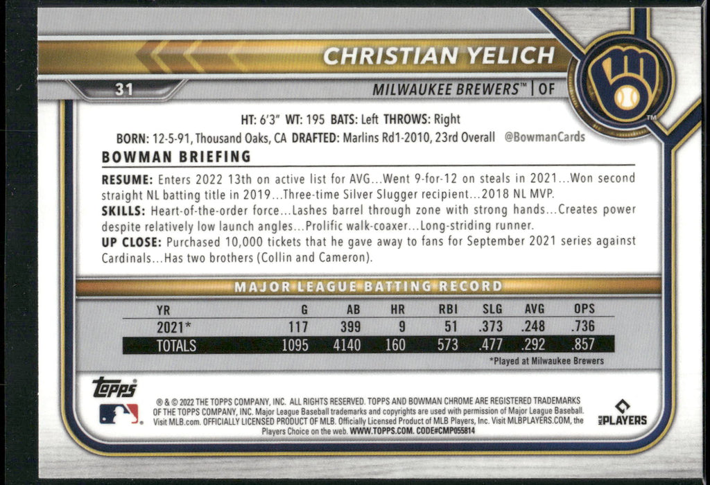 2022 Bowman Chrome #31 Christian Yelich