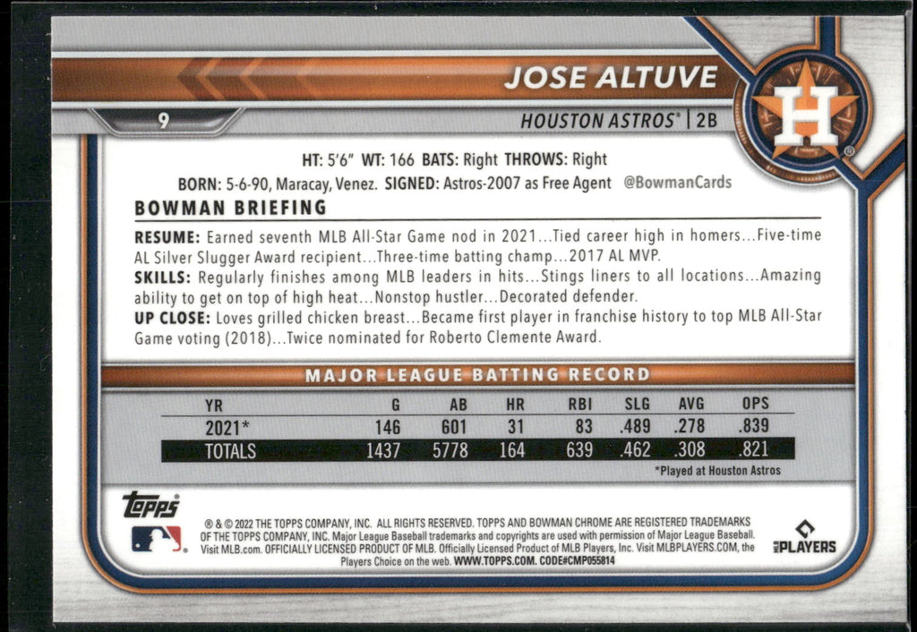 2022 Bowman Chrome #9 Jose Altuve