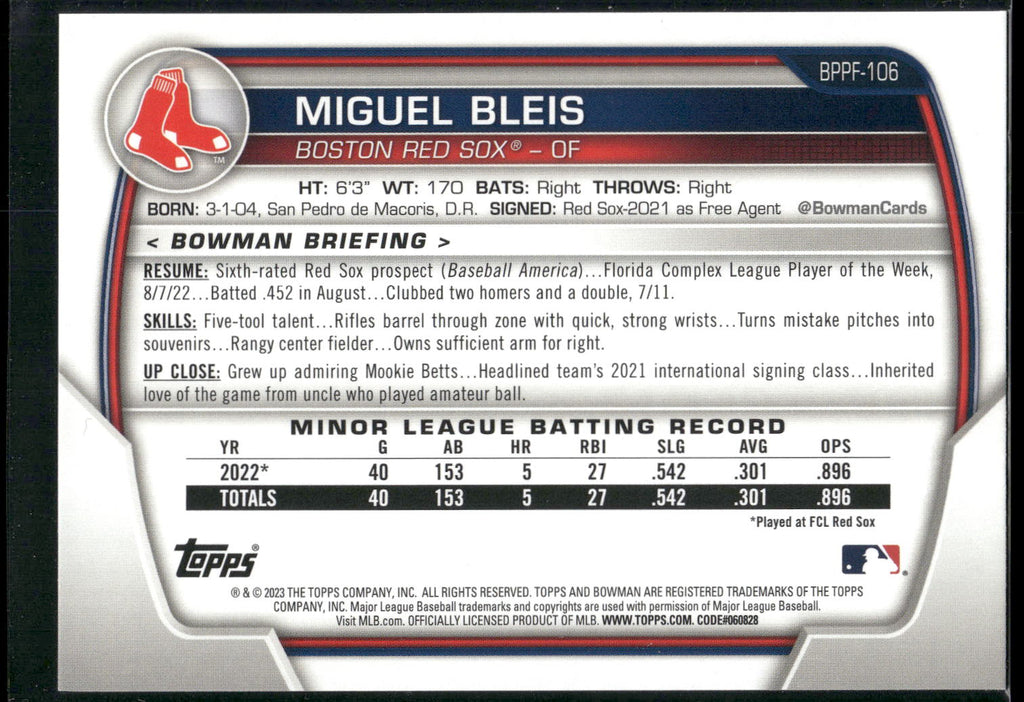 2023 Bowman 1st Edition #BPPF-106 Miguel Bleis