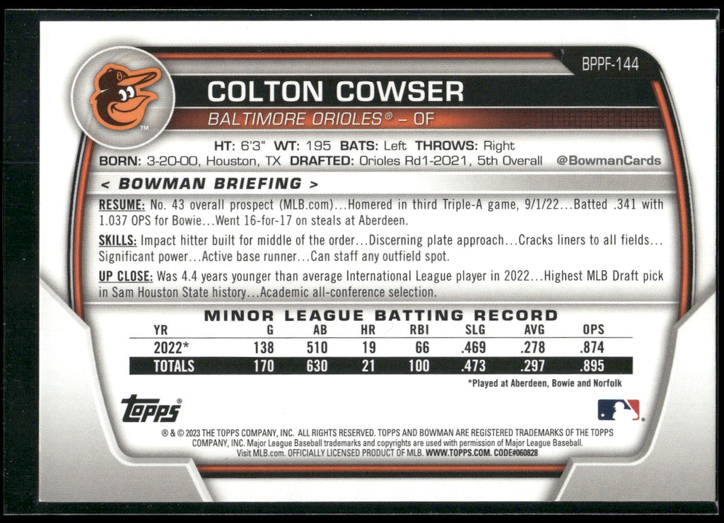 2023 Bowman 1st Edition #BPPF-144 Colton Cowser