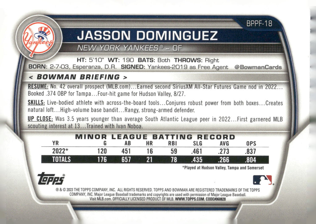 2023 Bowman 1st Edition #BPPF-18 Jasson Domínguez