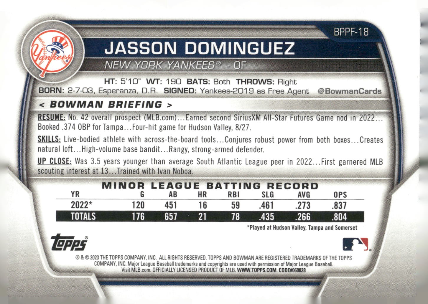 2023 Bowman 1st Edition #BPPF-18 Jasson Domínguez