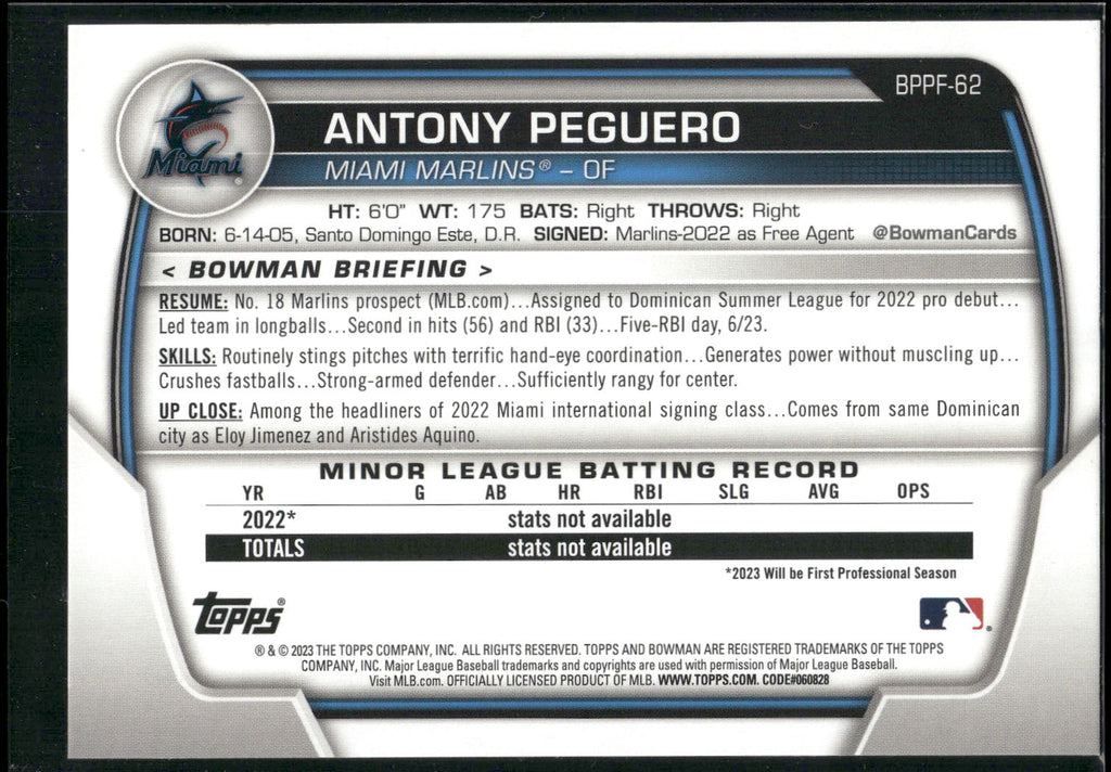 2023 Bowman 1st Edition #BPPF-62 Antony Peguero