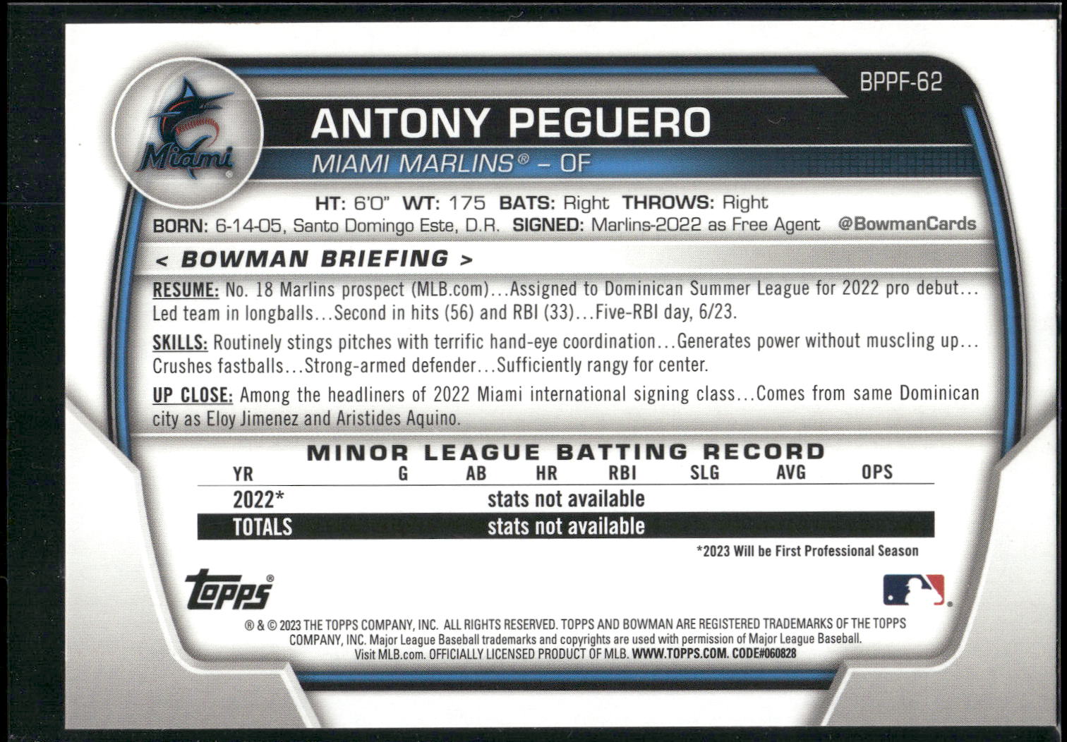 2023 Bowman 1st Edition #BPPF-62 Antony Peguero