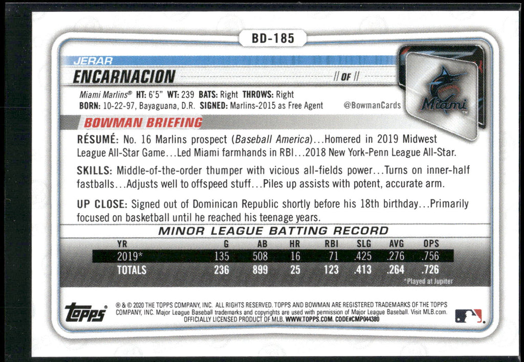 2020 Bowman Draft #BD-185 Jerar Encarnacion