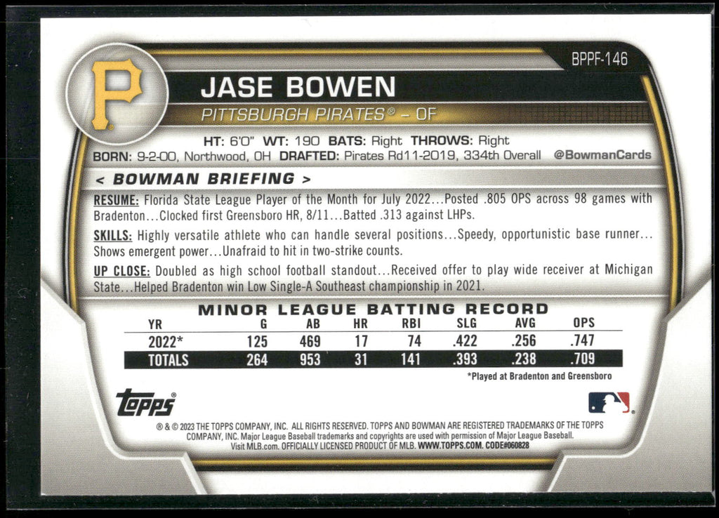2023 Bowman 1st Edition #BPPF-146 Jase Bowen