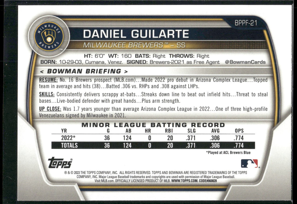 2023 Bowman 1st Edition #BPPF-21 Daniel Guilarte