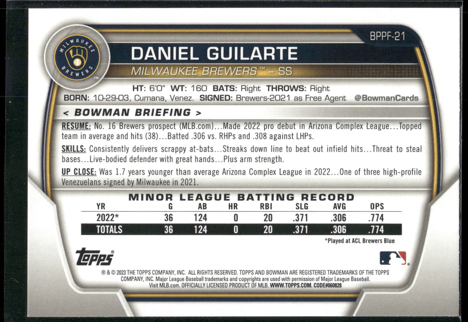 2023 Bowman 1st Edition #BPPF-21 Daniel Guilarte