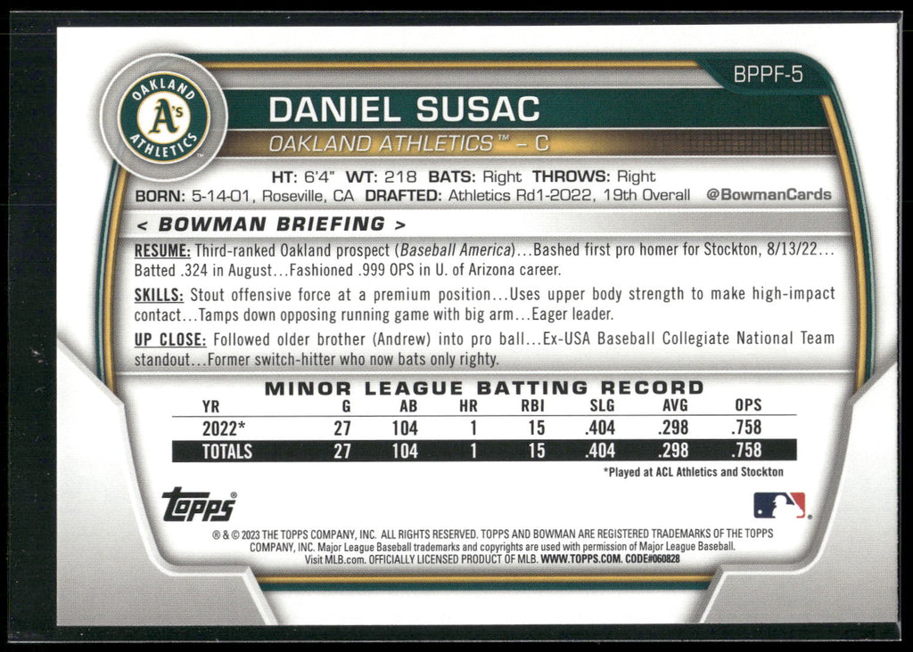 2023 Bowman 1st Edition #BPPF-5 Daniel Susac
