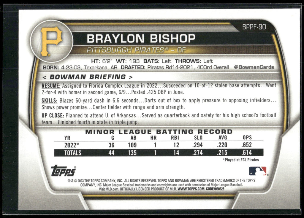 2023 Bowman 1st Edition #BPPF-90 Braylon Bishop