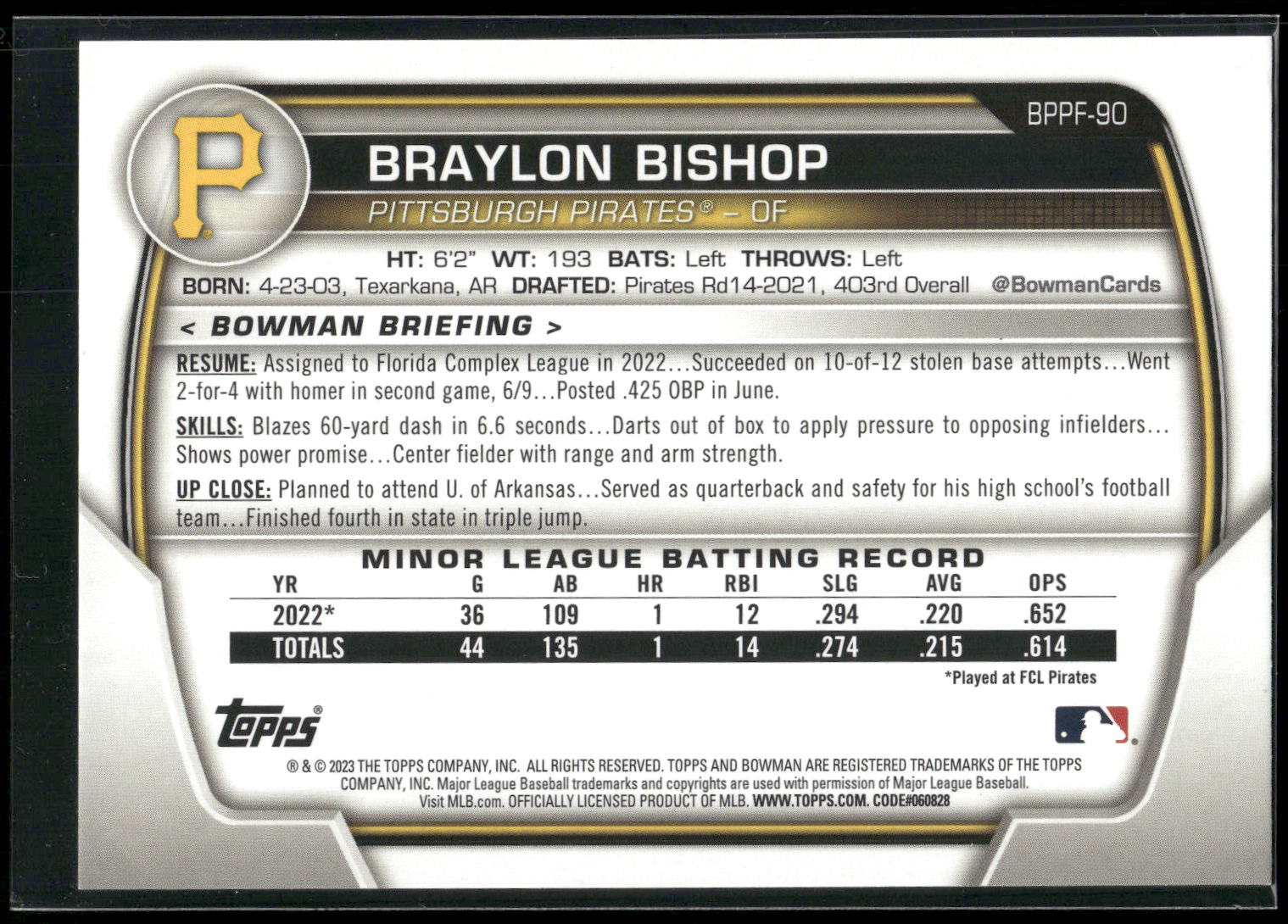 2023 Bowman 1st Edition #BPPF-90 Braylon Bishop