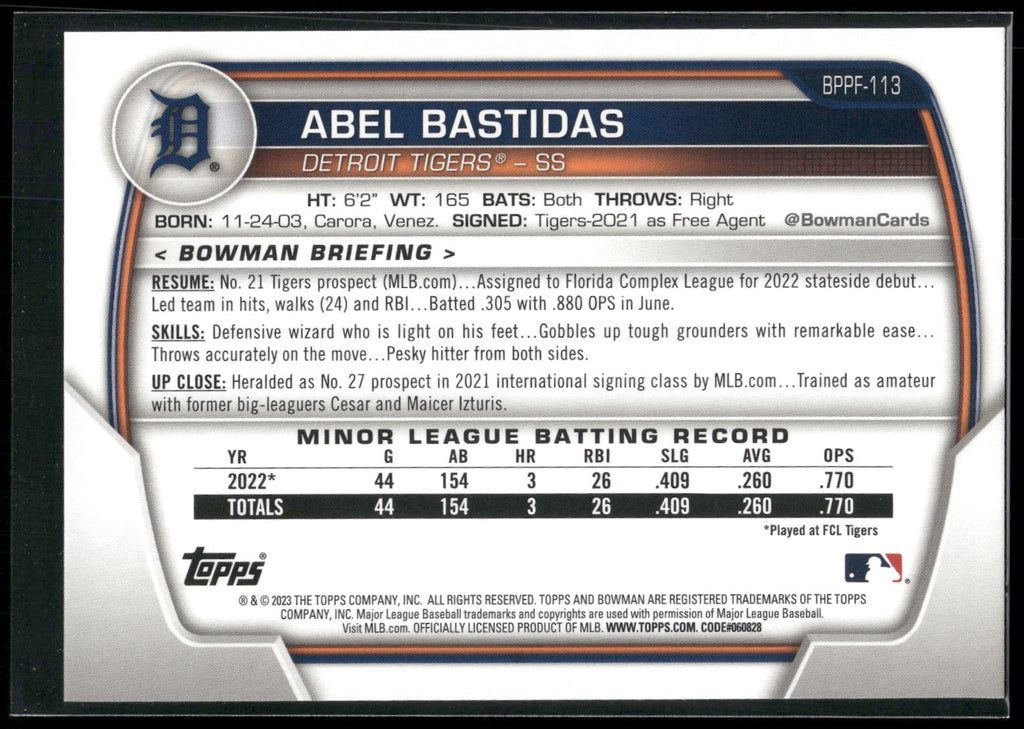 2023 Bowman 1st Edition #BPPF-113 Abel Bastidas