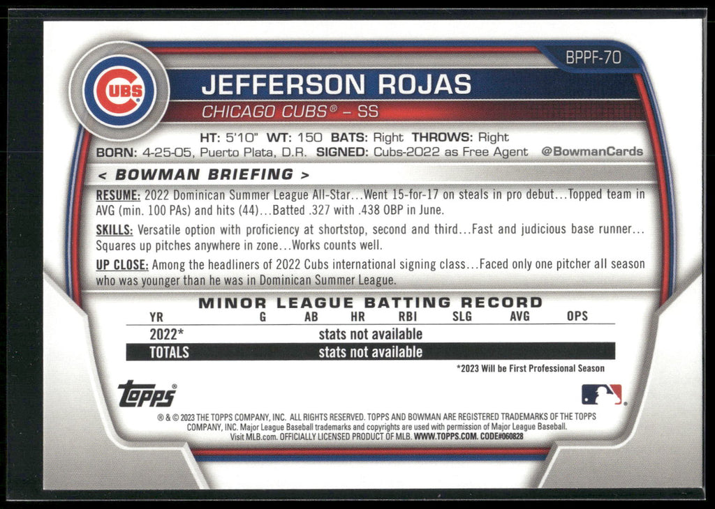 2023 Bowman 1st Edition #BPPF-70 Jefferson Rojas
