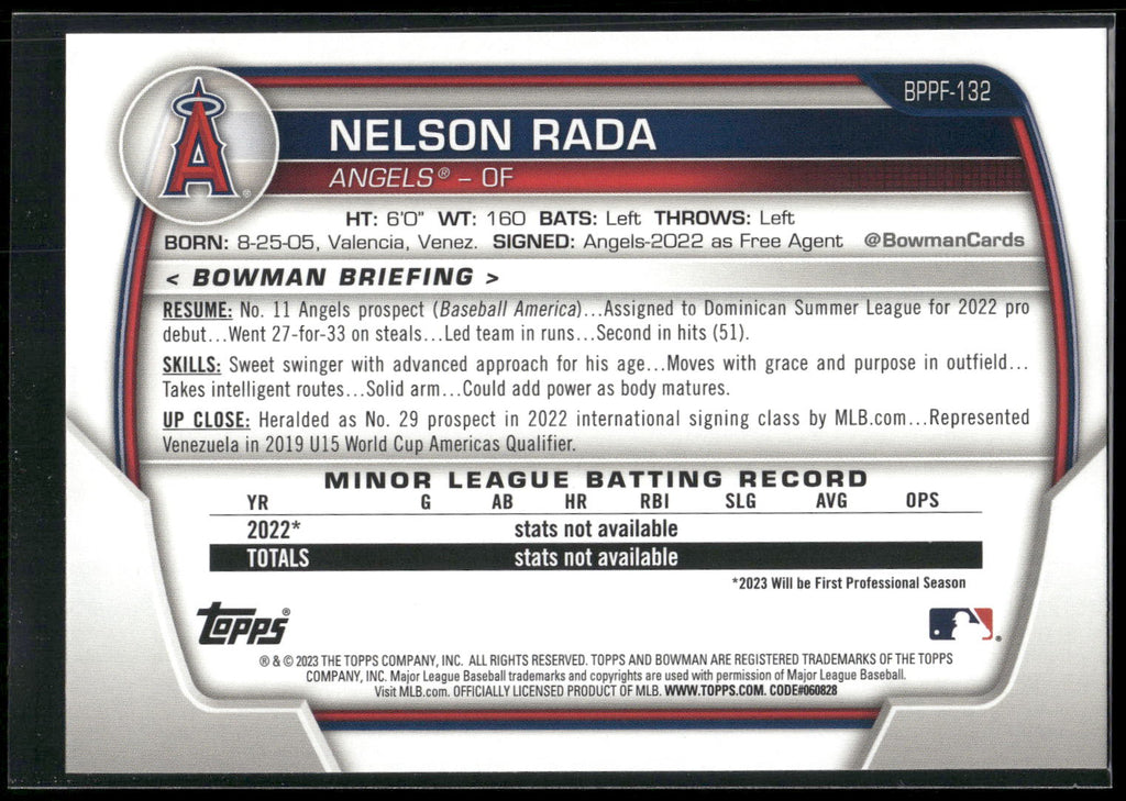2023 Bowman 1st Edition #BPPF-132 Nelson Rada