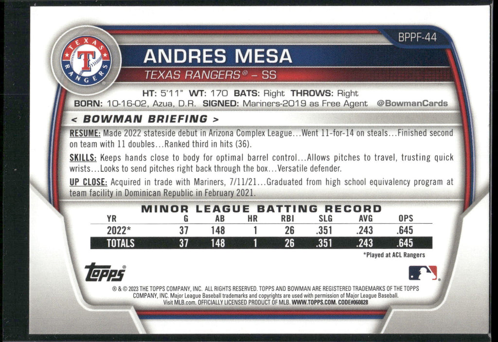 2023 Bowman 1st Edition #BPPF-44 Andres Mesa
