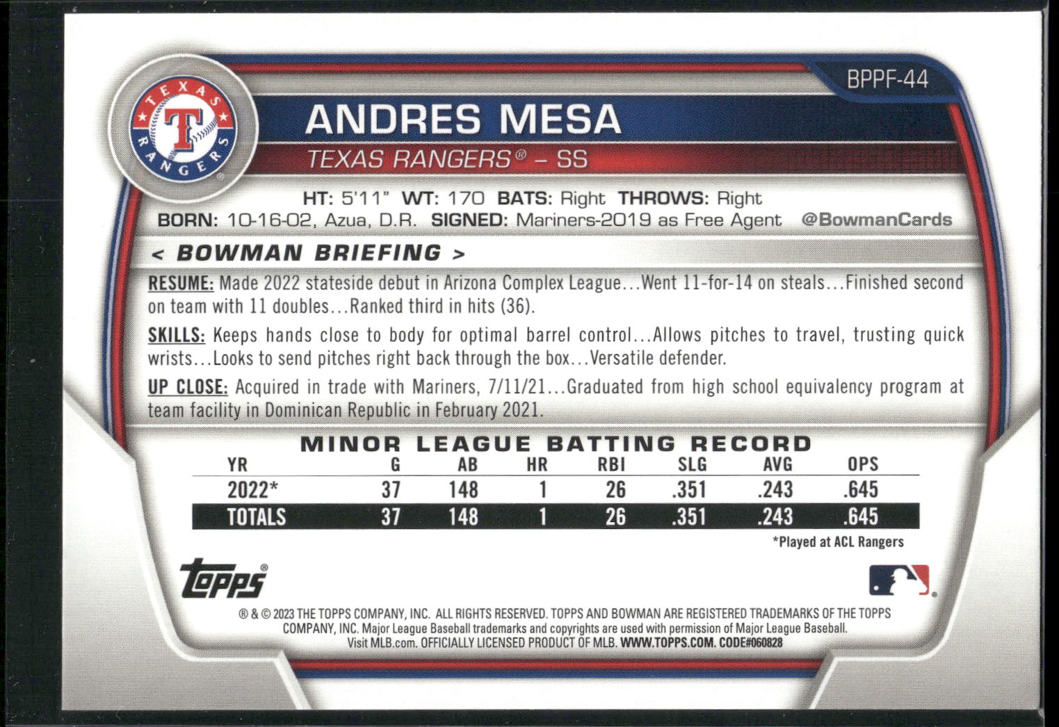 2023 Bowman 1st Edition #BPPF-44 Andres Mesa